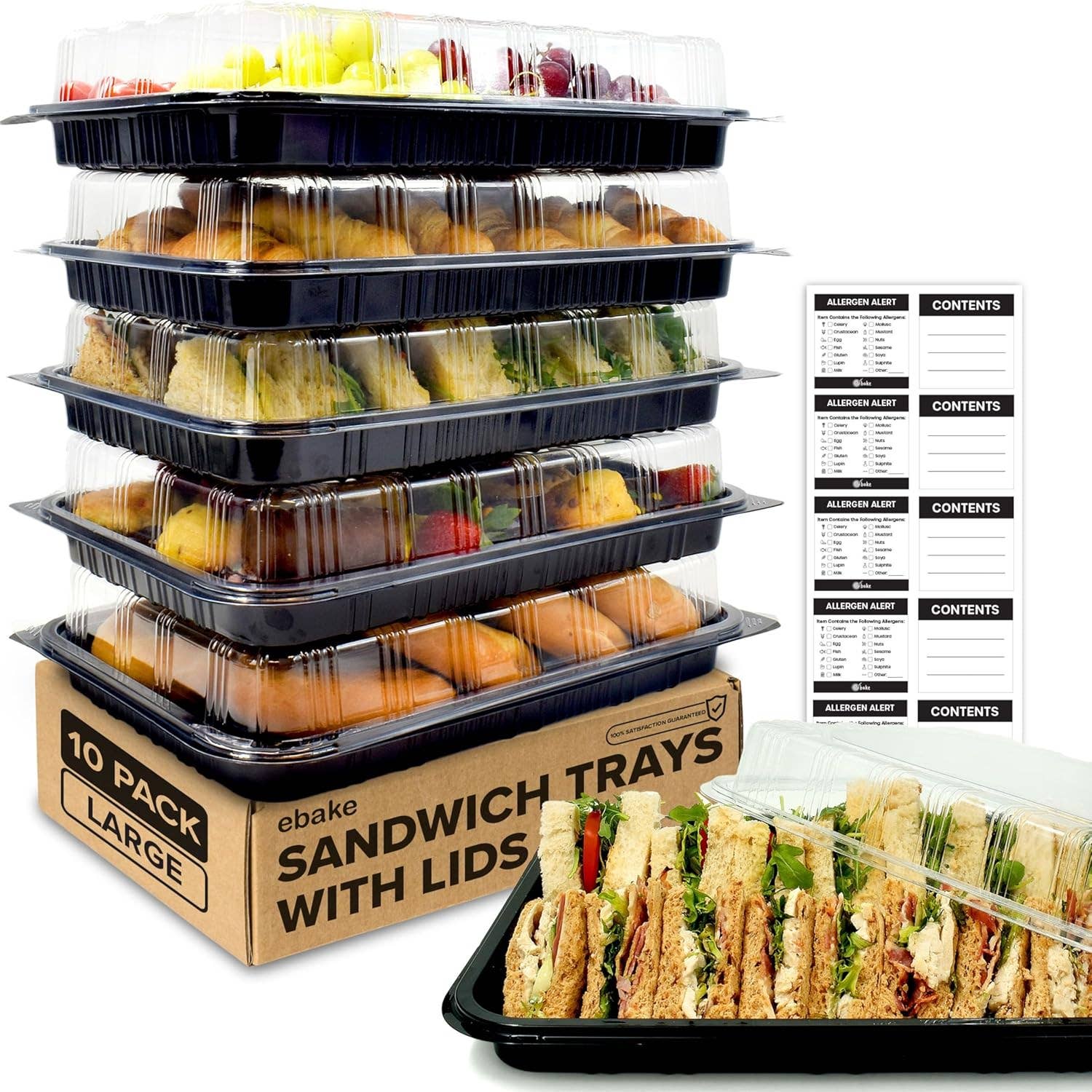 Jara Trading - Wholesale Platter - Sandwich Platter Trays with Lids -  Reusable Plastic Catering Trays with Lids - Platters for Party Food Tray for Snacks, Sandwiches, Cake, Treats, Sushi and Meal Prep8