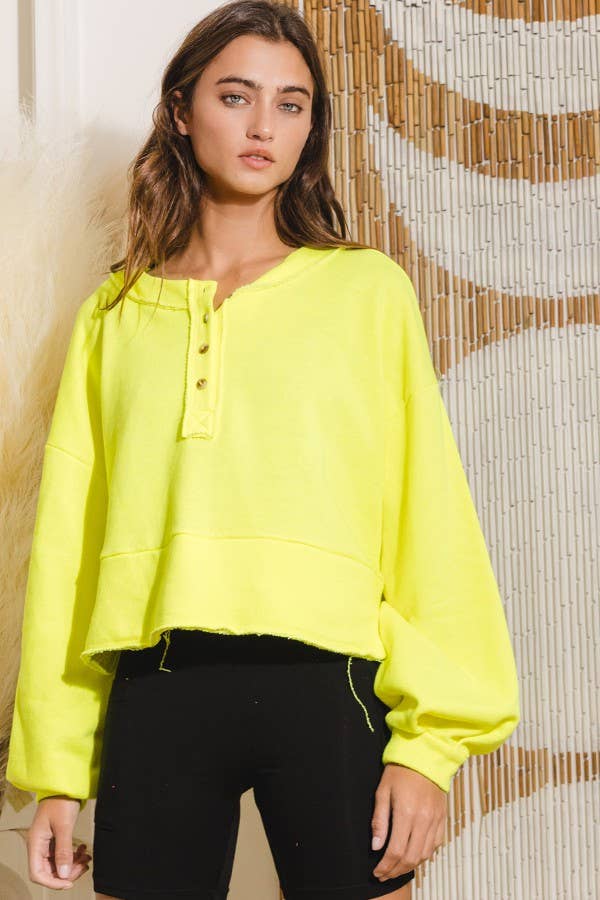 BUCKETLIST INC - Wholesale Knit Top - Women's - T2033 Lantern Sleeve Button-up French Terry Crop Top29