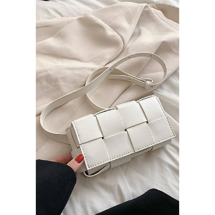 42POPS - Wholesale Crossbody Bag - Women's - .....SI-26304 Vegan Leather Woven Crossbody Waist Bag