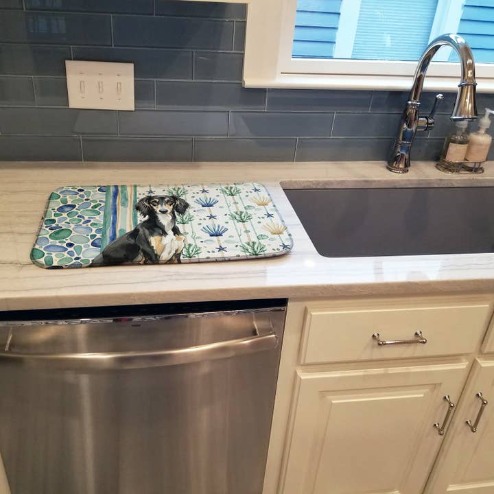 Black and Tan Saluki Coastal Sea Glass Dish Drying Mat WDK7 for wholesale by Caroline's Treasures