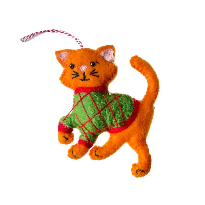 Orange Cat in Sweater Felt Wool Christmas Ornament for wholesale by Ornaments 4 Orphans