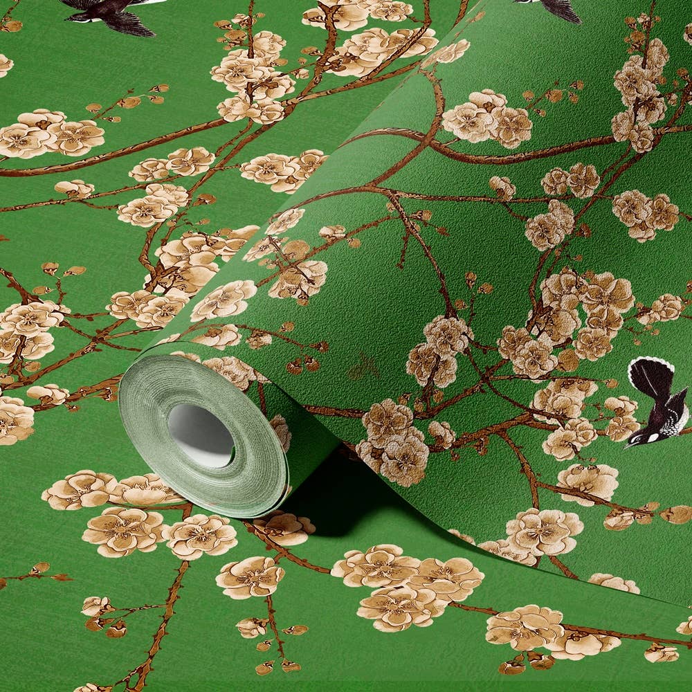 GK Home Decor - Venta al por mayor Papel pintado - Mural de papel pintado de cerezos en flor estilo chinoiserie2