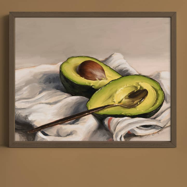 Avocado Still Life Art Print for wholesale by The Ugly Cat Studio