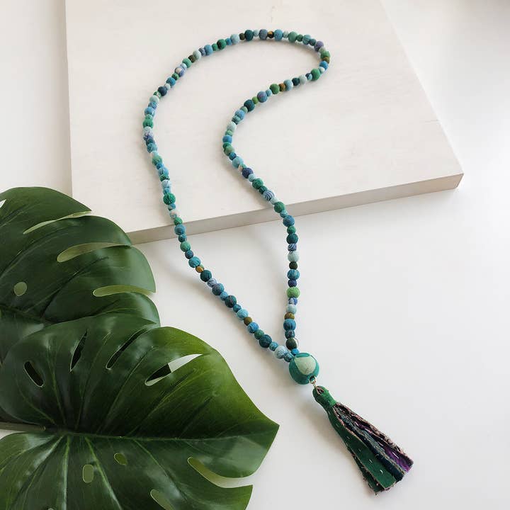 Kantha Water Lilies Tassel Necklace for wholesale by WorldFinds