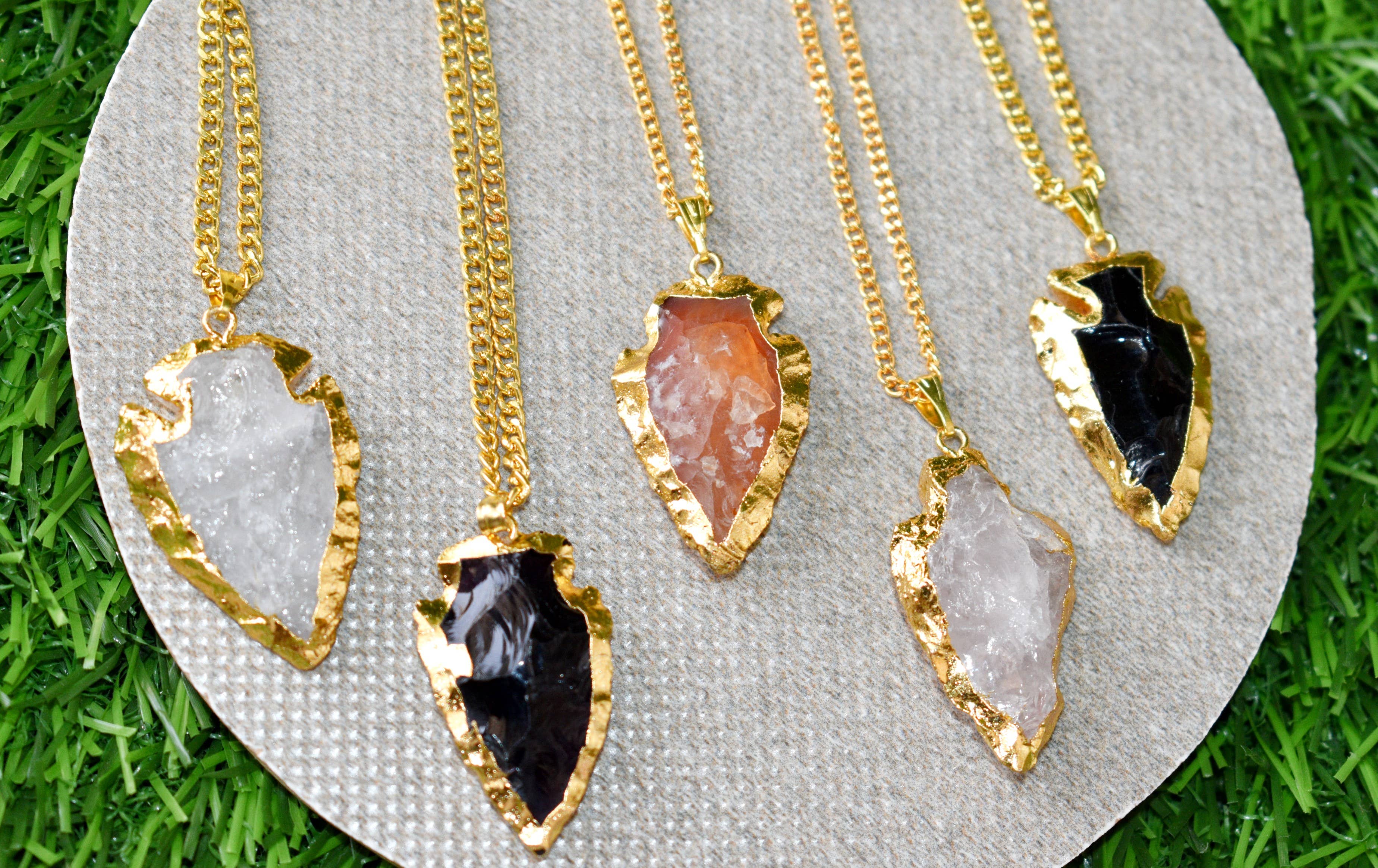 Soothing Crystals - Wholesale Individual Charm/Pendant - Arrowhead Pendant| Electroplated Gold| Genuine Stone Jewelry7