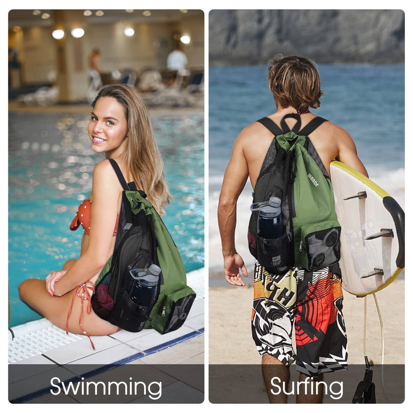 wandf - Wholesale Beach Bag - WANDF Mesh Drawstring Backpack with Wet Pocket Beach Bag60
