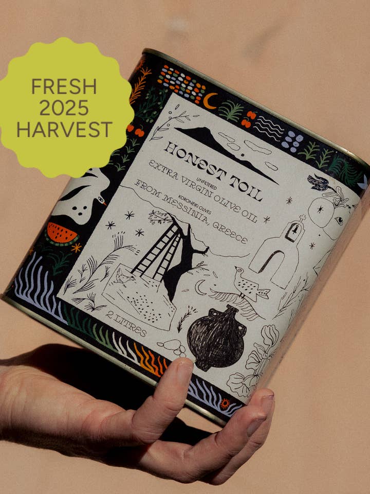 Ungefiltertes natives Olivenöl extra 2-Liter-Kanister für den Großhandel von Honest Toil EU