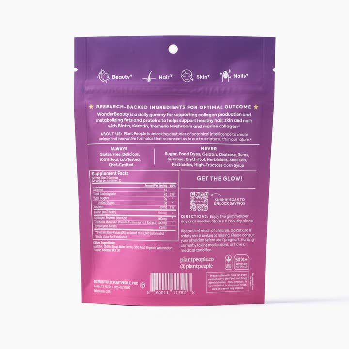 Plant People - Wholesale Oral Supplement/Vitamin - WonderBeauty - Hair, Skin & Nails Gummies