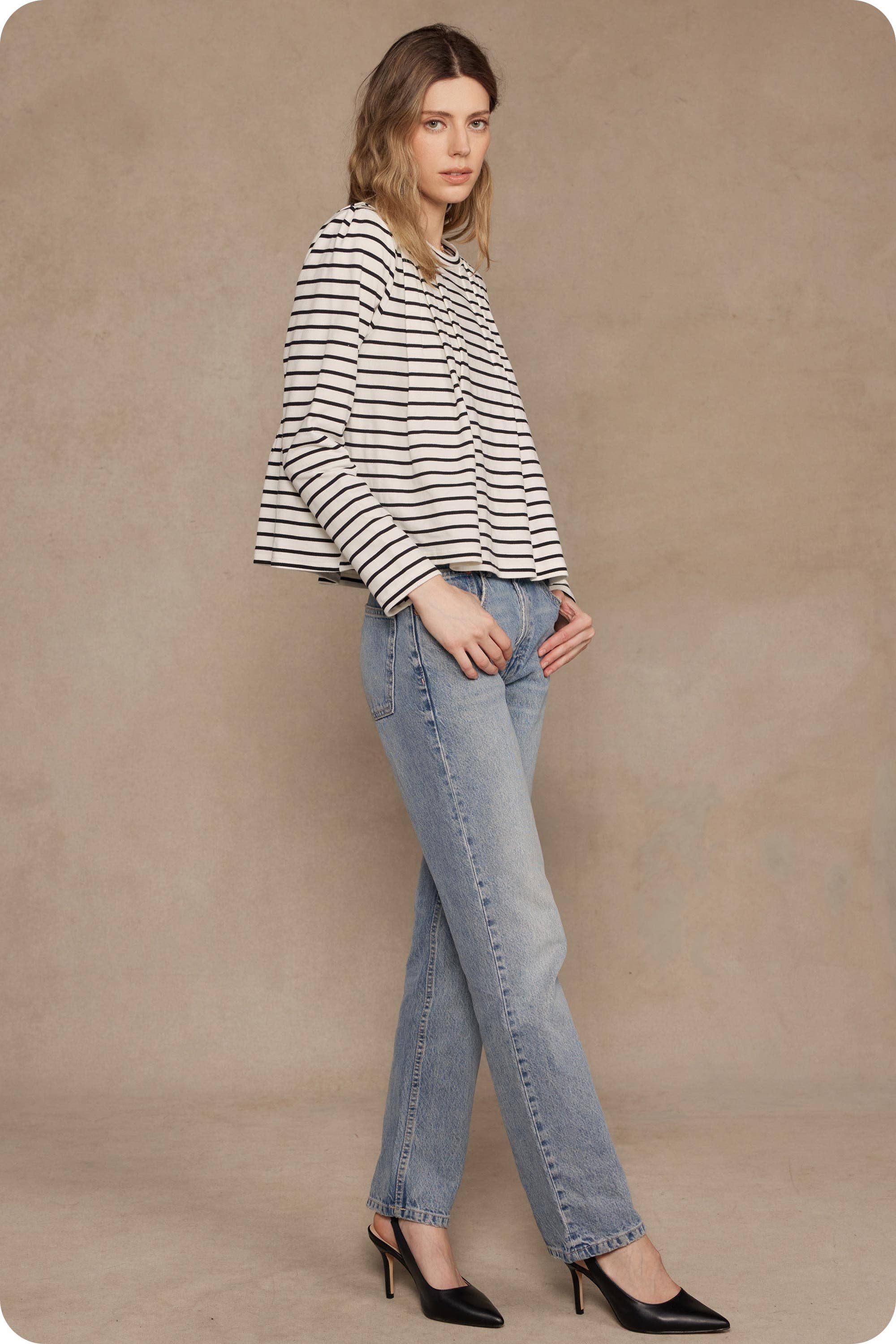 Strut & Bolt - Wholesale Blouse - Women's - Striped Shoulder Pad Knit Tee Top5