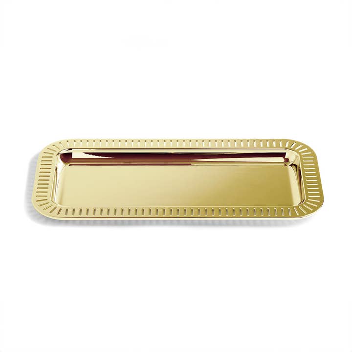 Striations Serving Tray Small Rectangle, Gold for wholesale by ANNA New York