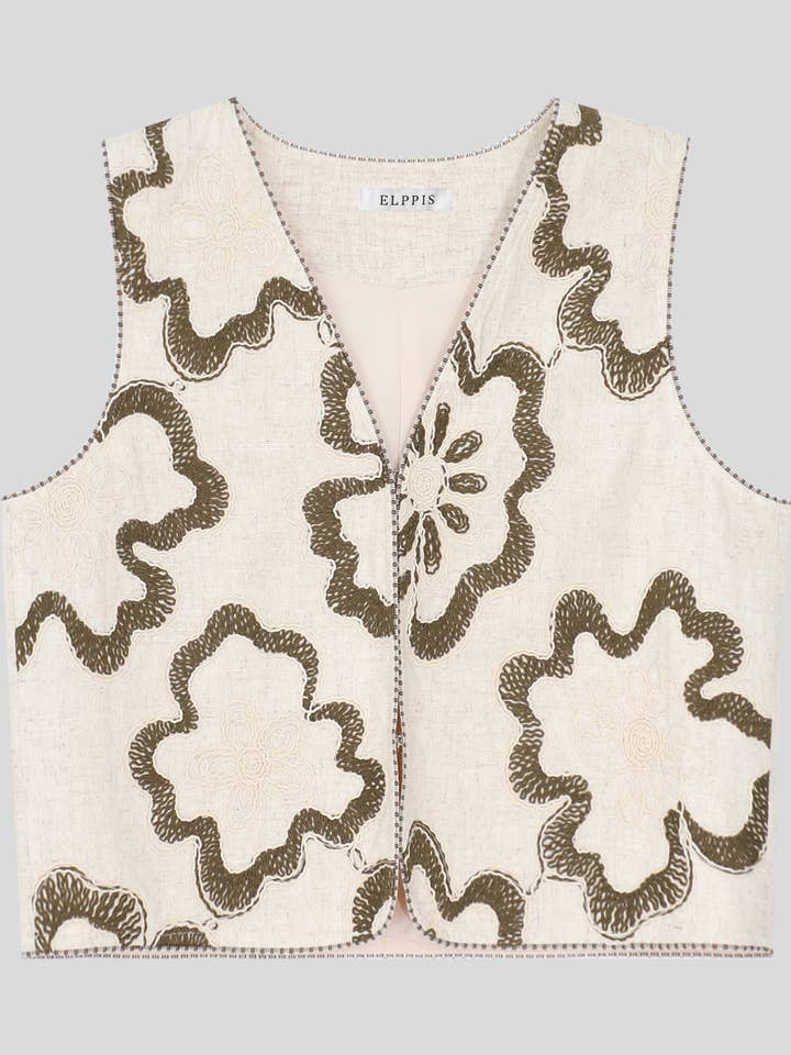 Chaleco sin mangas bordado con flores premium para venta al por mayor de 1 Fashion
