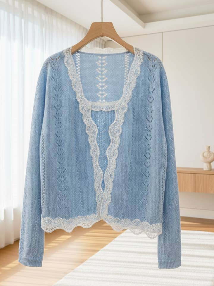 Twinset cardigan & lace knit top - 8815 for wholesale by CHOKLATE PARIS