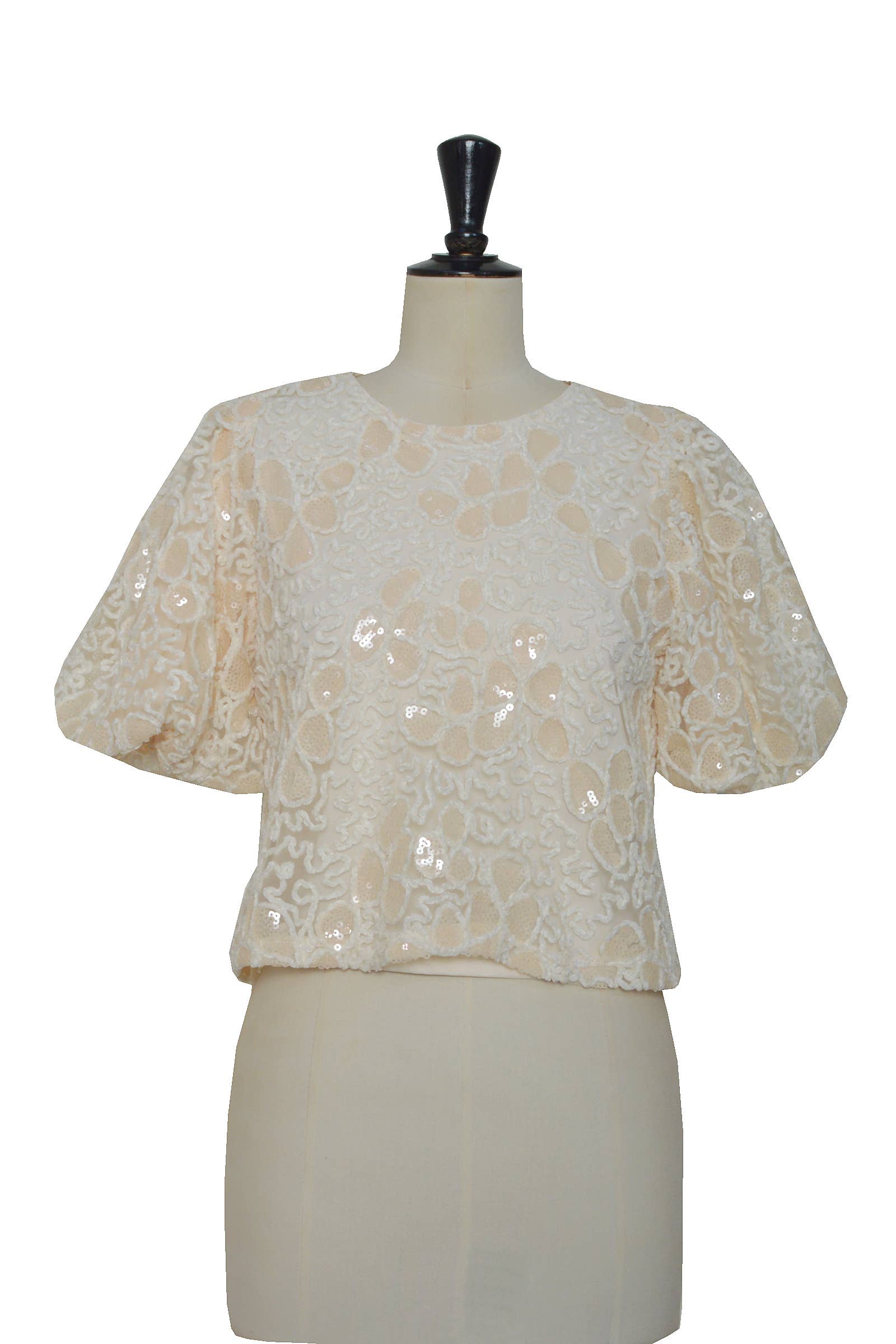 ELLI WHITE – Engroshandel Bluse - Dame – Top med præget mønster og pailletter0