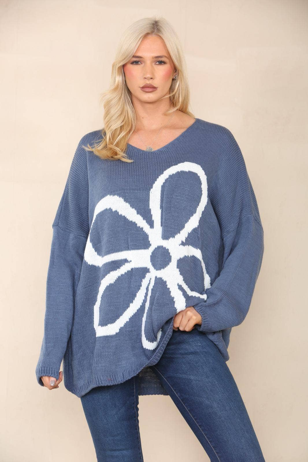 Miss Bold - Wholesale Tunic Sweater - Women's - Italian Oversized Floral Print Knitted Jumper Top9