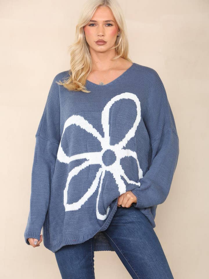 Miss Bold – Engroshandel Tunika - Dame – Italiensk overdimensioneret strikket jumpertop med blomsterprint25