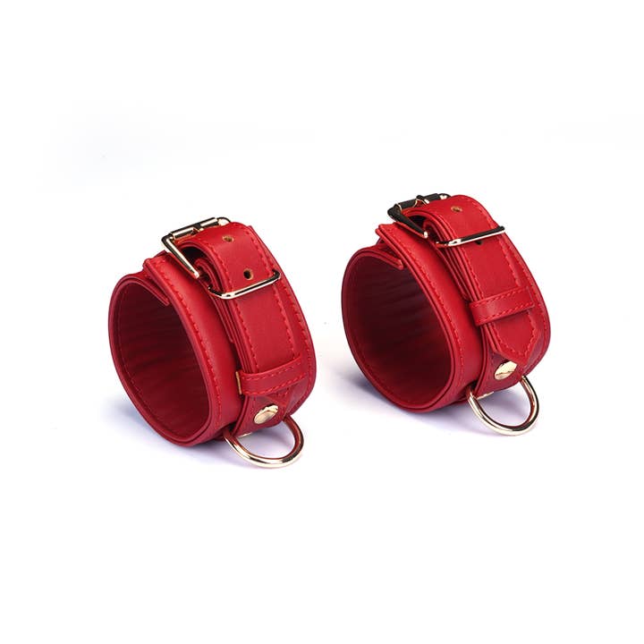 Liebe Seele - Wholesale Sex toy - Red Faux Leather Wrist to Thigh Cuffs Kit2