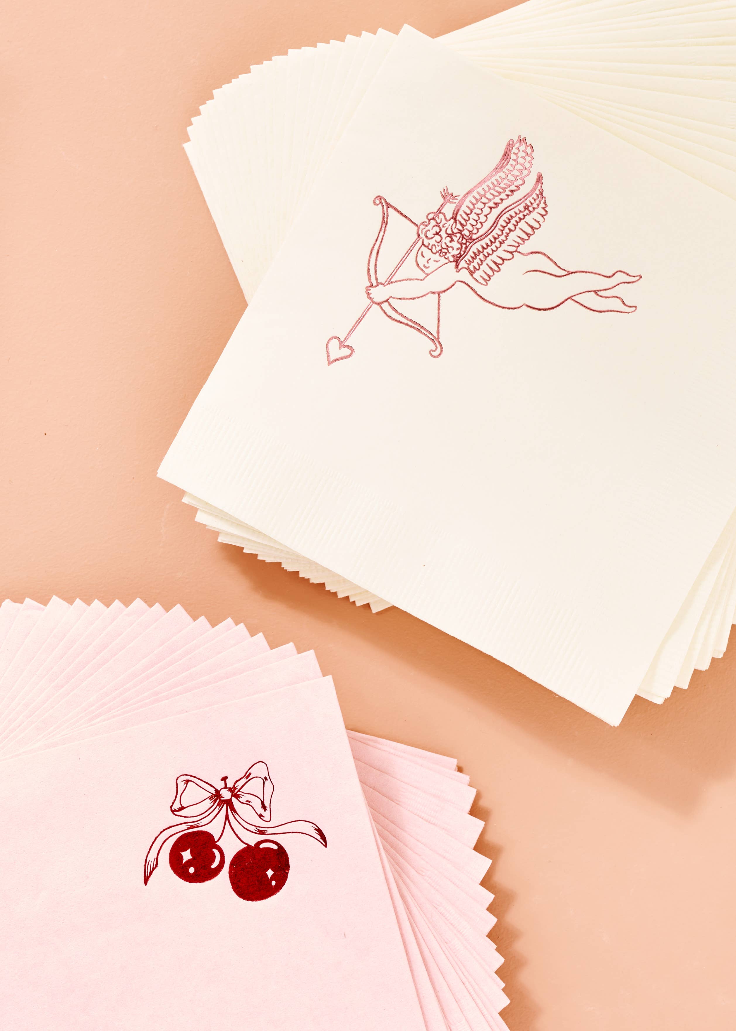One & Only Paper - Wholesale Disposable Napkin - Red Cherries with Bow On Pink Napkin - Set of 203