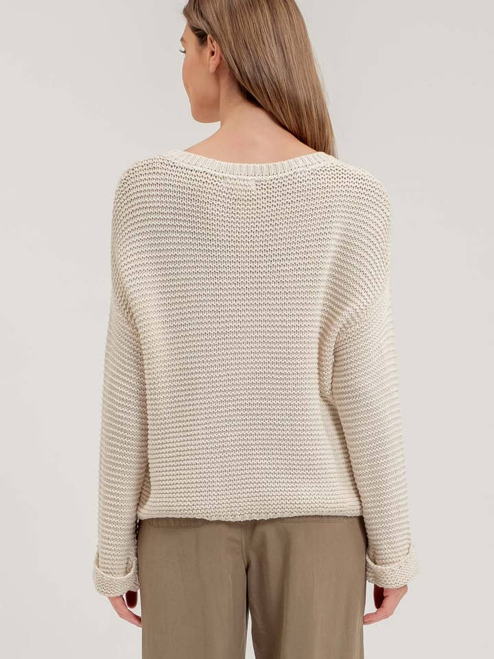 Blu Pepper - Wholesale Knit Sweater - Women's - CHUNKY KNIT LONG CUFF SLEEVE PULLOVER SWEATER