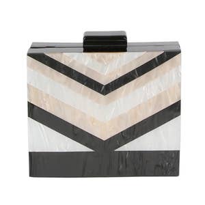 Black,Brown And White Party Ladies Rectangular Resin Clutch