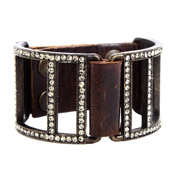 Double Sided Open Lined Crystal Leather Bracelet for wholesale by Rebel Designs Accessories