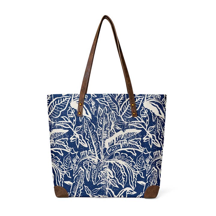 Lush indigo floral tote makes giftable pick for wholesale by OEELINN