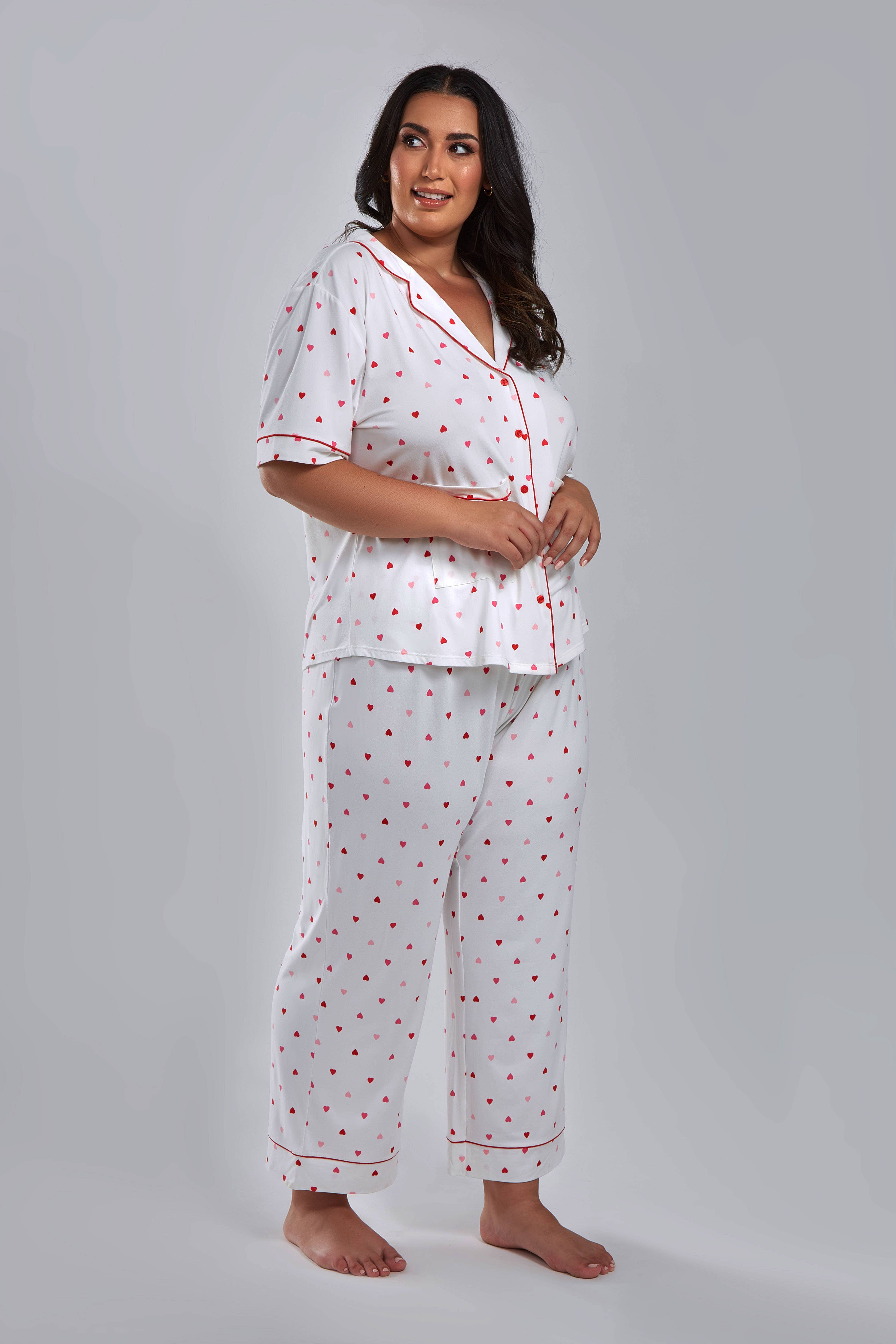 Blanc-Rouge Ensemble pyjama en tricot à col cranté Angela Heart pour femme en vente sur Faire9