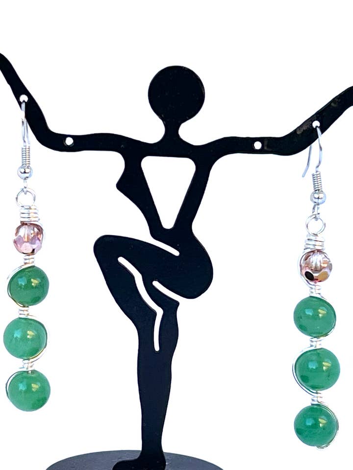Brincos Envoltados com Fio Aventurina Czech & Verde por atacado de Beaded Vision Jewelry
