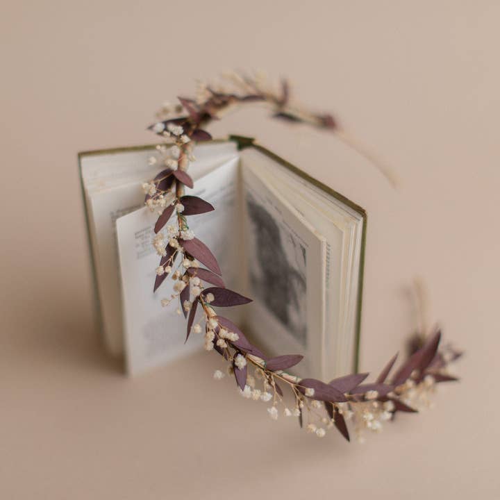 Hidden Botanics – wholesale Torkade/pressade blommor – Riktig röd/Terra Torkad Eucalyptus Baby's Breath Crown/Gypsophila Crown/Riktiga Torkade Blommor Krona/Torkad Bröllopskrona