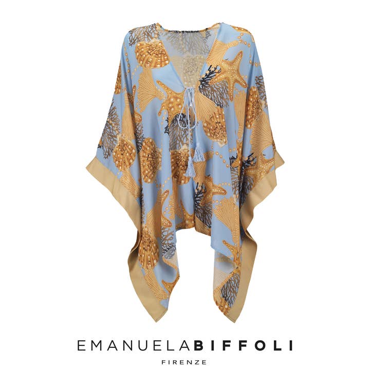 KURZER KAFTAN MIT CHAMPAGNER GROS SEA DRUCK für den Großhandel von EMANUELA BIFFOLI FIRENZE