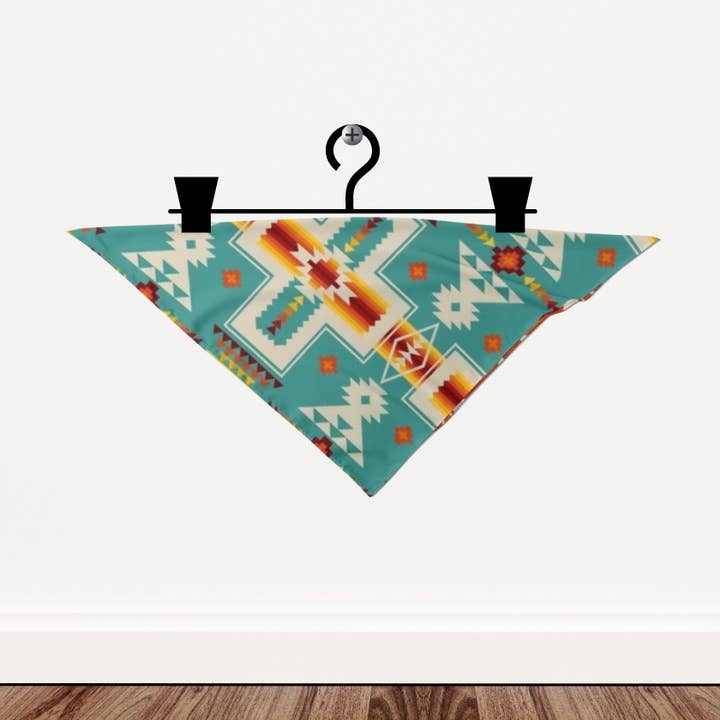 Turquoise Aztec Silk Wild Rag Bandana for wholesale by The Sassy Heifer