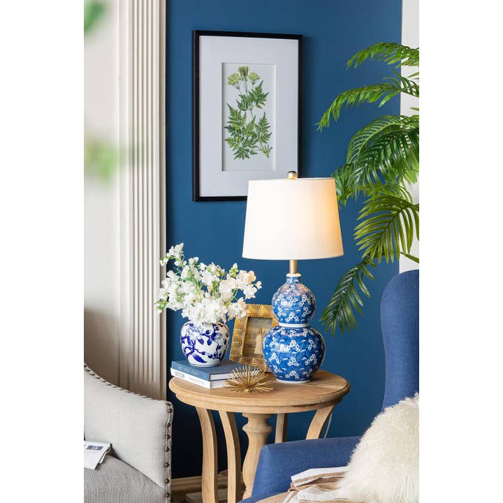 A&B Home Group Inc. - Wholesale Accent/Desk Lamp - D13x25.75" Blue/White Round 2-Tiered Ceramic Vase Lamp7
