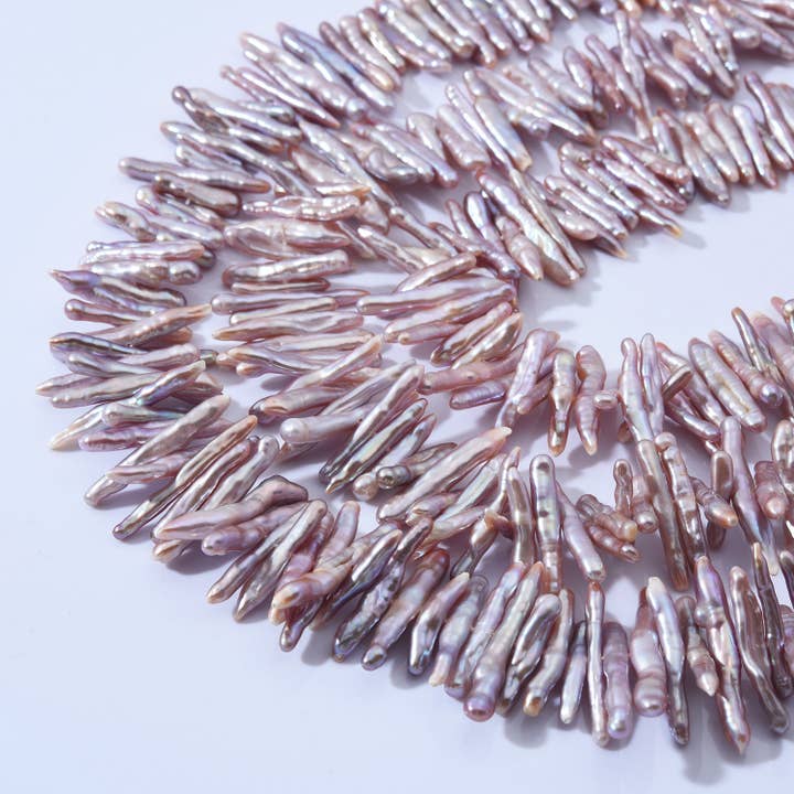 findings4uGem - Wholesale Beaded/Pearl Necklace - Pink Biwa Stick Pearl Center Drill Beads Jewelry, FWP010