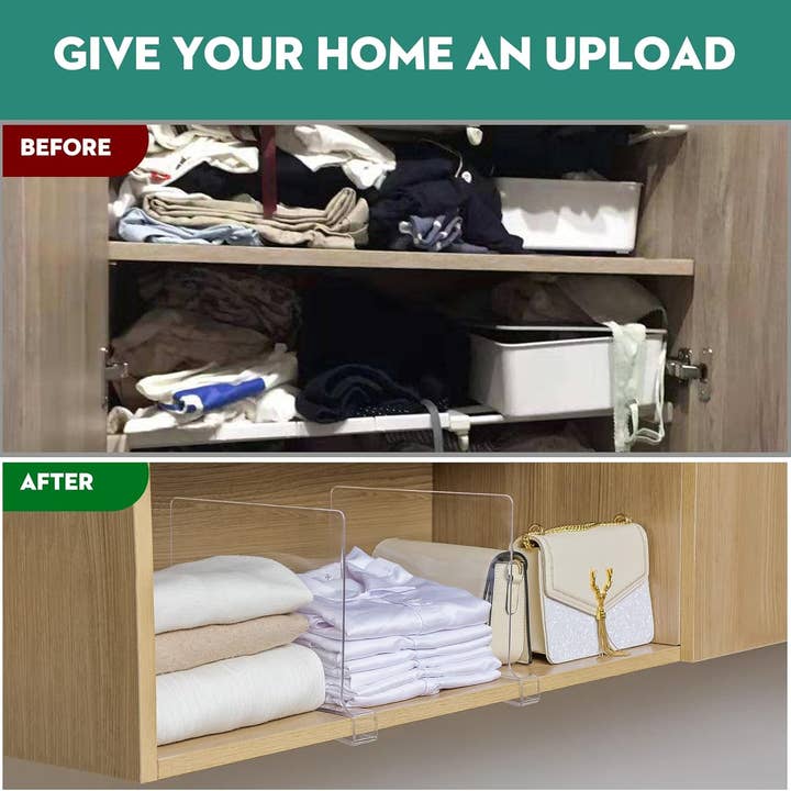 The Fine Living Company - Wholesale Kitchen Storage/Organizer - Clear Acrylic Shelf Dividers – Set of 6 for Closet & More7