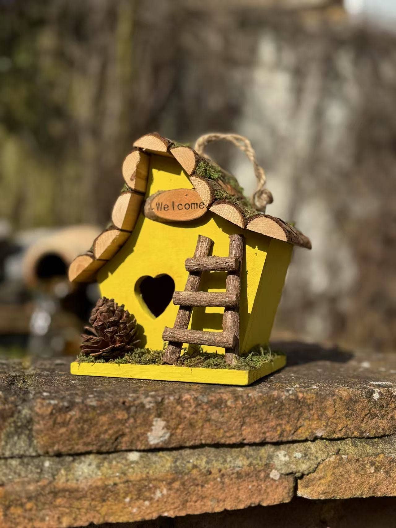 Marissa's Gifts - Wholesale Bird House - Handmade wooden coloured birdhouse hut with adorable heart shaped bird hole and ladder. The measurements are 17 x 11.5 x 17cm11