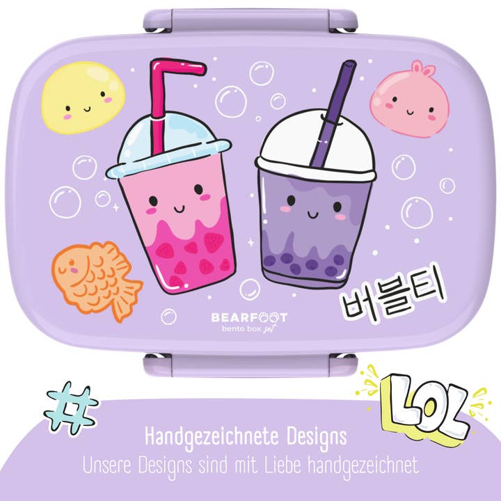 BEARFOOT - Vente Sac/boîte repas – enfant - Boîte à lunch pour enfants avec compartiments, étanche - BubbleTea, violet1