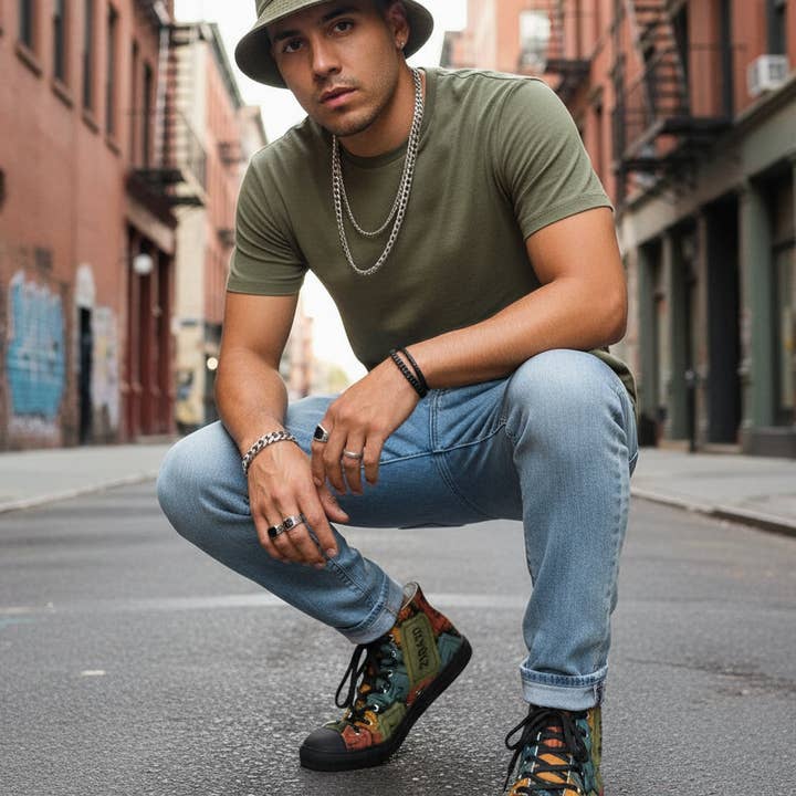 Raffle Ticket High-Top Men's Shoes - Black Style for wholesale by IAKAM