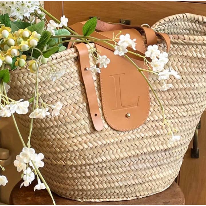 MIRAMAR Store - Wholesale Beach Bag - Leather-Handled Palm Leaf Shoulder Basket (With Closure)