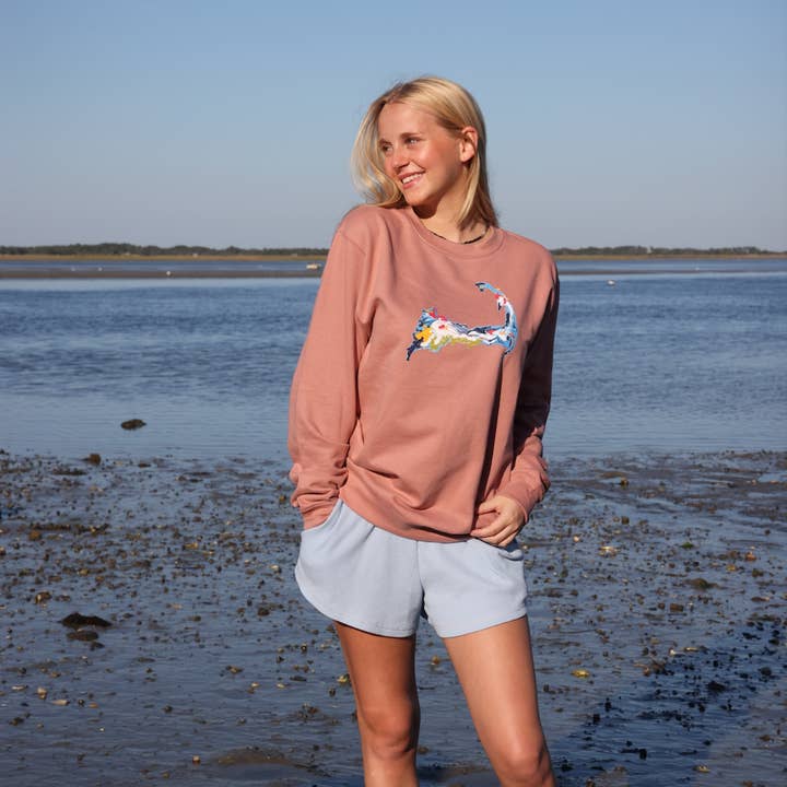 Cape Cod Abstract Map Crewneck Fleece for wholesale by Cape Cod Chokers