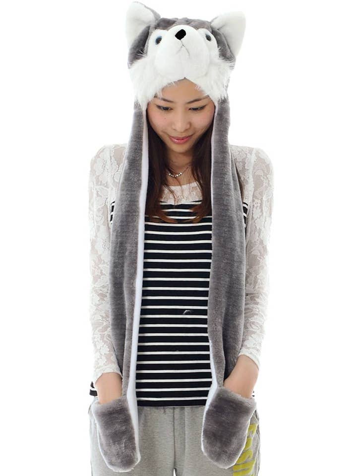 ASSORTED Animal Pals Fuzzy Plush Hat With Long Ear Flaps for wholesale on Faire1