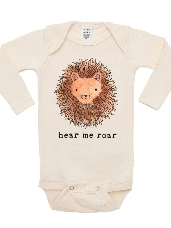 Hear Me Roar | Organic Unbleached Snappie, Long Sleeve for wholesale by mini + meep