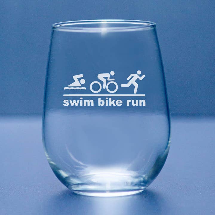 Triathlete Stemless Wine Glass for wholesale by Morning Fog Studios