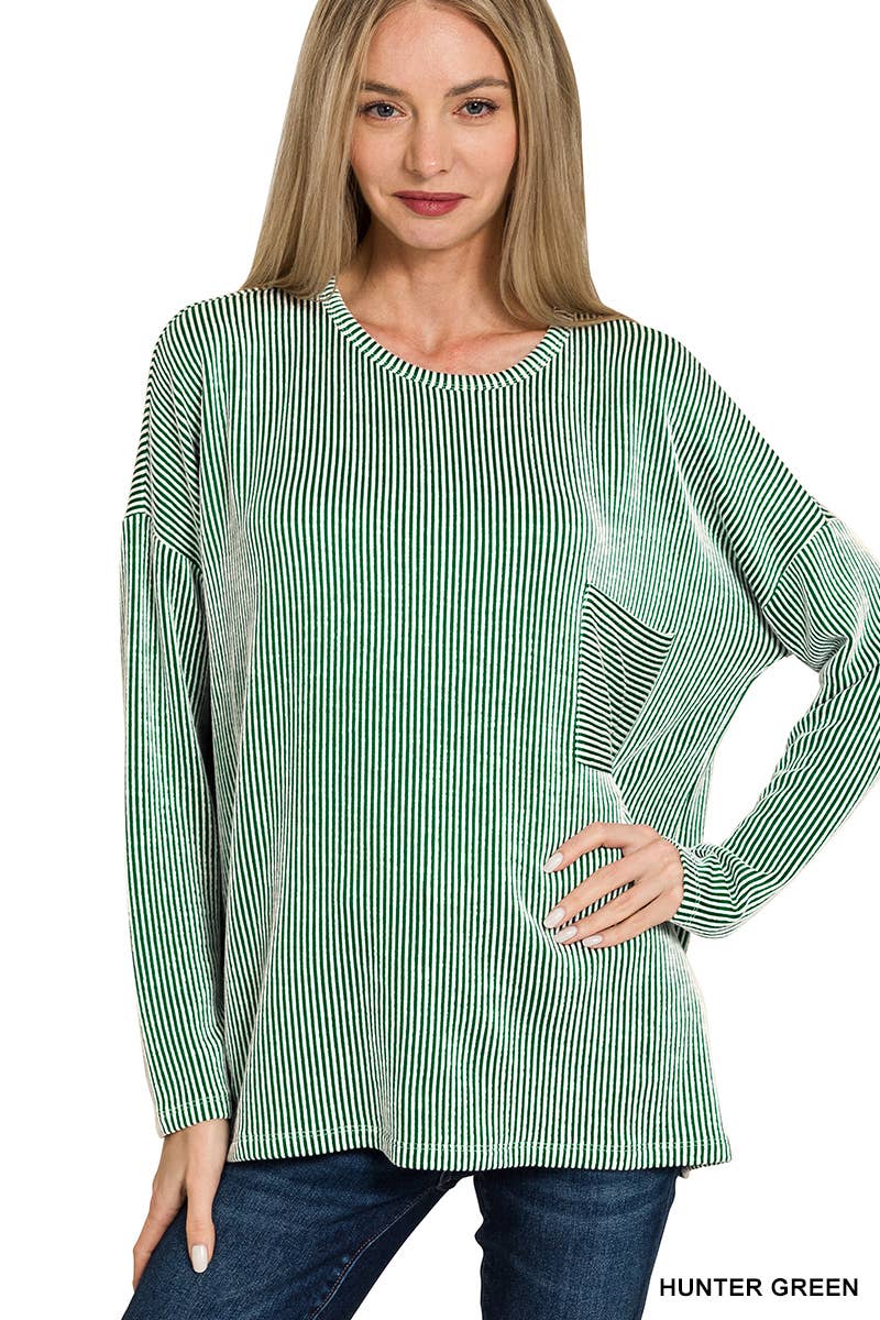 42POPS - Vendita all'ingrosso Top in maglia - Donna - Top oversize a maniche lunghe a righe a costine12