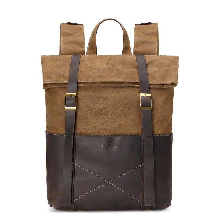 apocope.paris - Venta al por mayor Mochila - Hombre - NES - Mochila de piel auténtica y lona revestida - Camel