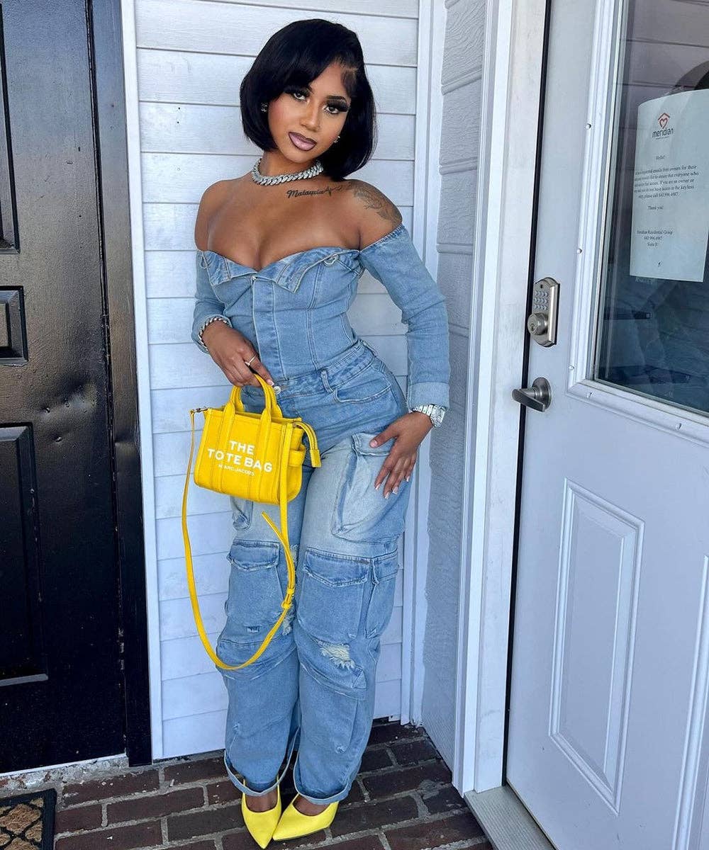 Aria Romance - Wholesale Jumpsuit - Women's - Asymmetric Denim Cardigan Set6