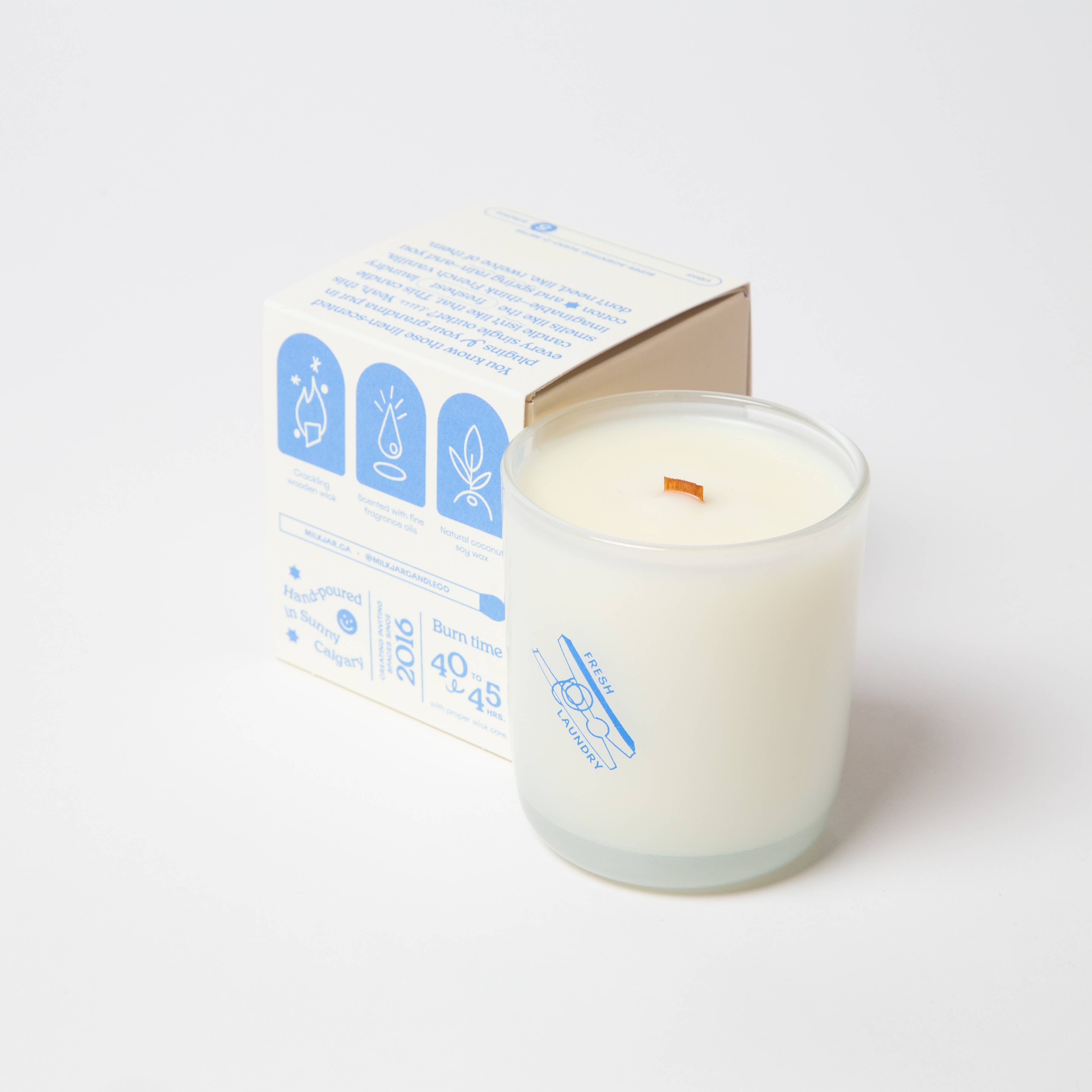 Milk Jar Candle Co. – Engroshandel Glaslys – Fresh Laundry Duftlys med regn, bomuld og vanilje, kokossoja 8 oz2