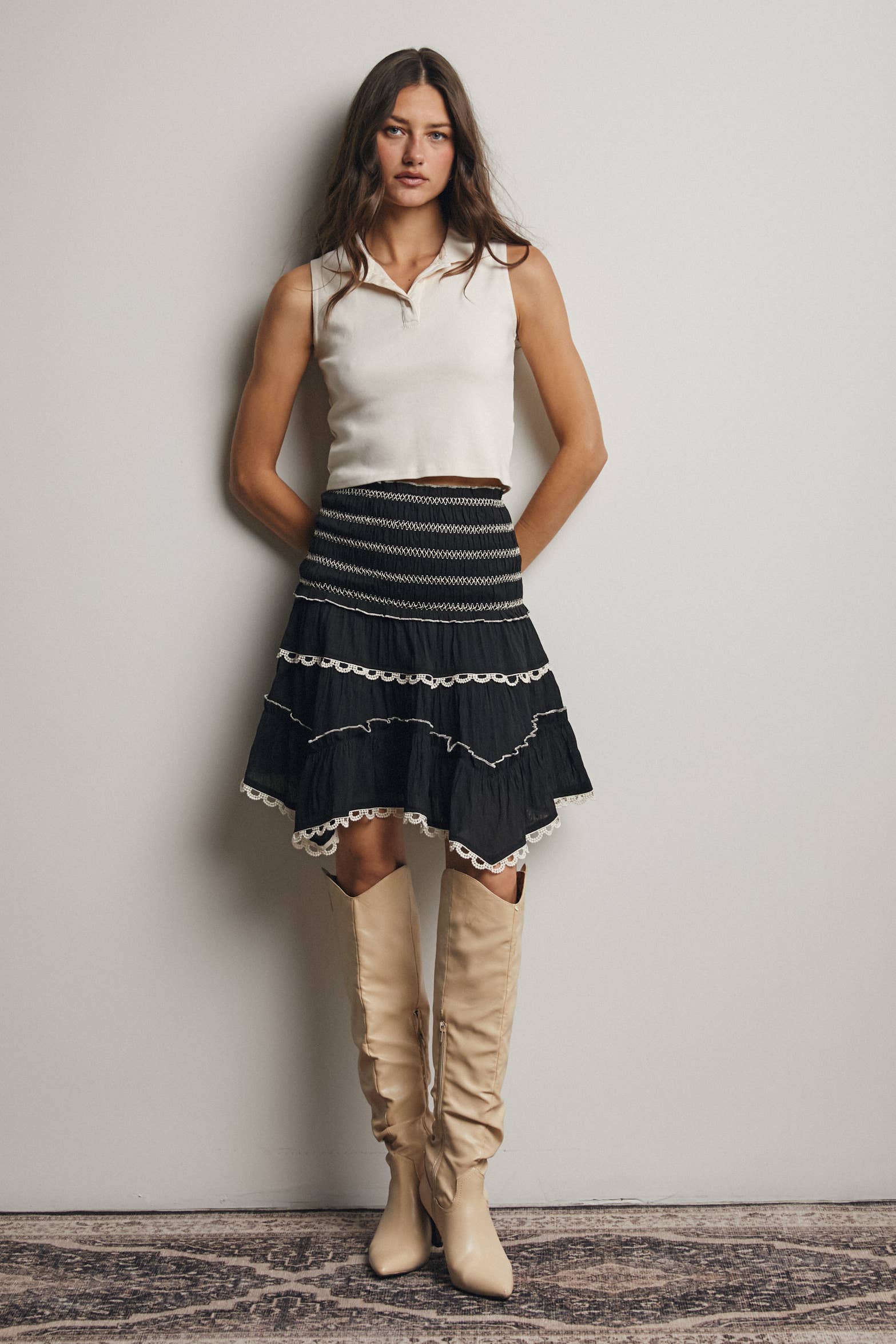 Forte - Wholesale Skirt - Women's - Smocked Ruffle Convertible Skirt/Top FSK00083