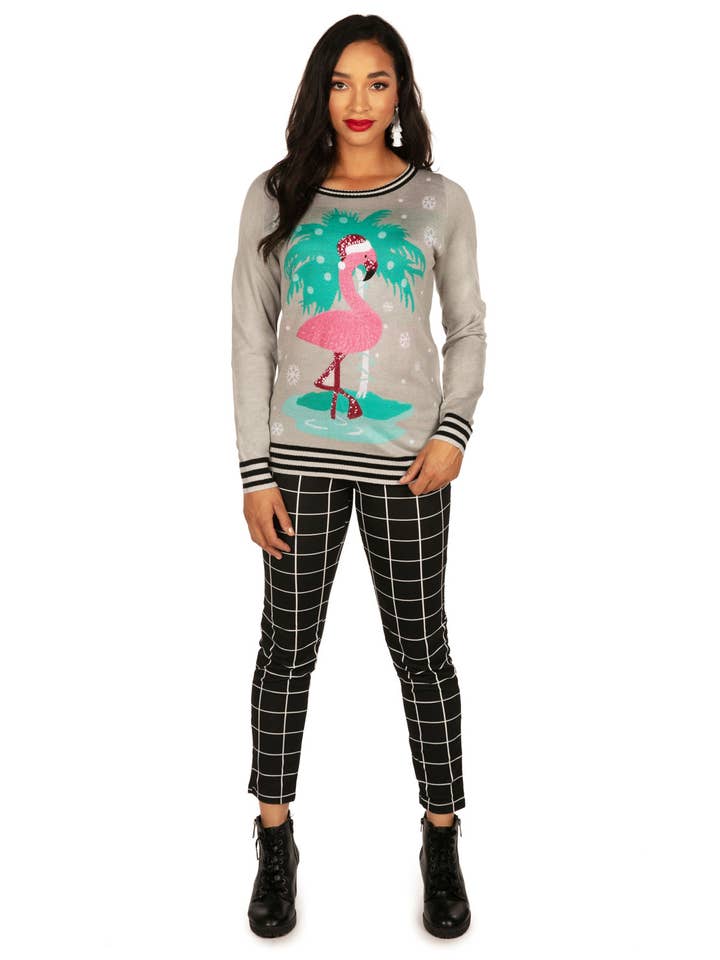 Tipsy Elves - Wholesale Knit Sweater - Women's - Sequin Flamingo Women's Tropical Christmas Sweater