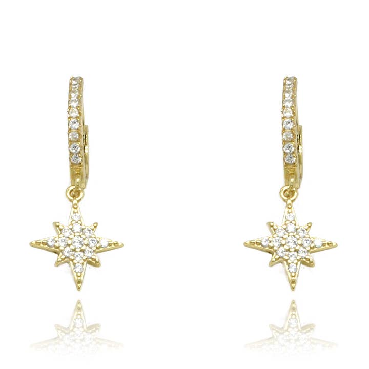 Cohan guld CZ stjerne Hoops for engroshandel hos Boho Betty