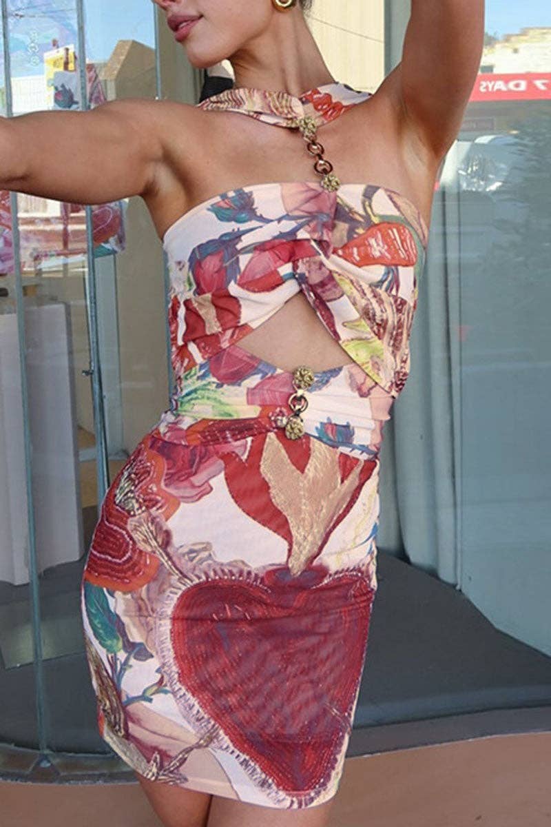 RED Cutout Halter Tropical Sundress for wholesale on Faire3