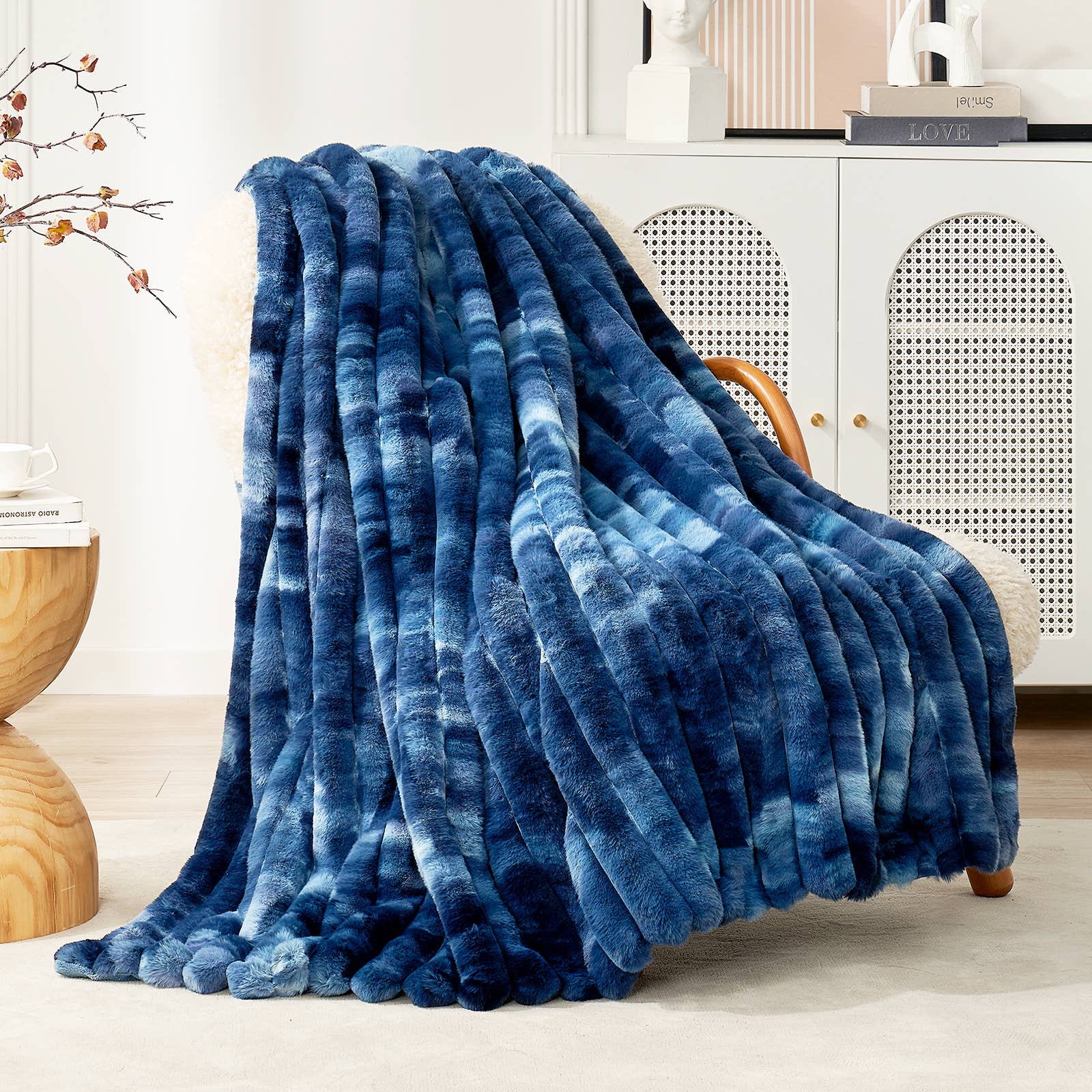 DreamValley - Wholesale Throw Blanket - CB Striped Faux Fur Warm Plush Throw Blanket, Tie-dye Color9
